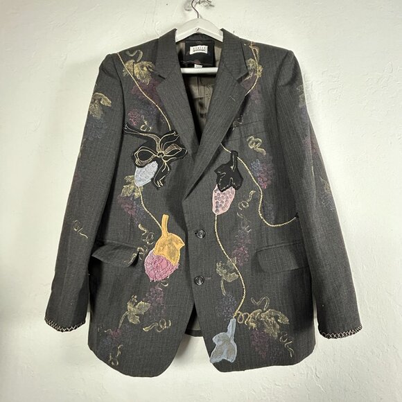 Vintage Staley Gretzinger Womens Floral Embroidered Art to Wear Blazer Black - Picture 1 of 12